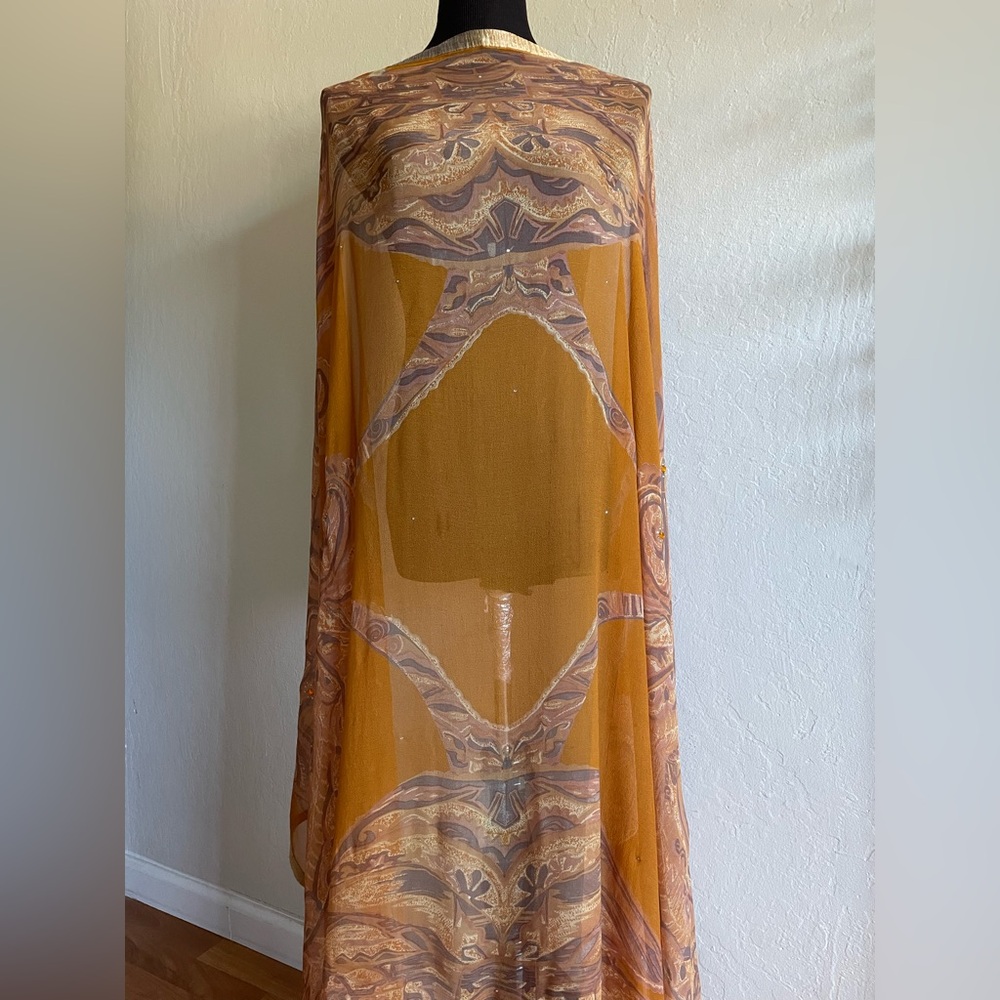Rusty orange chiffon silk wrap - Picture 3 of 10